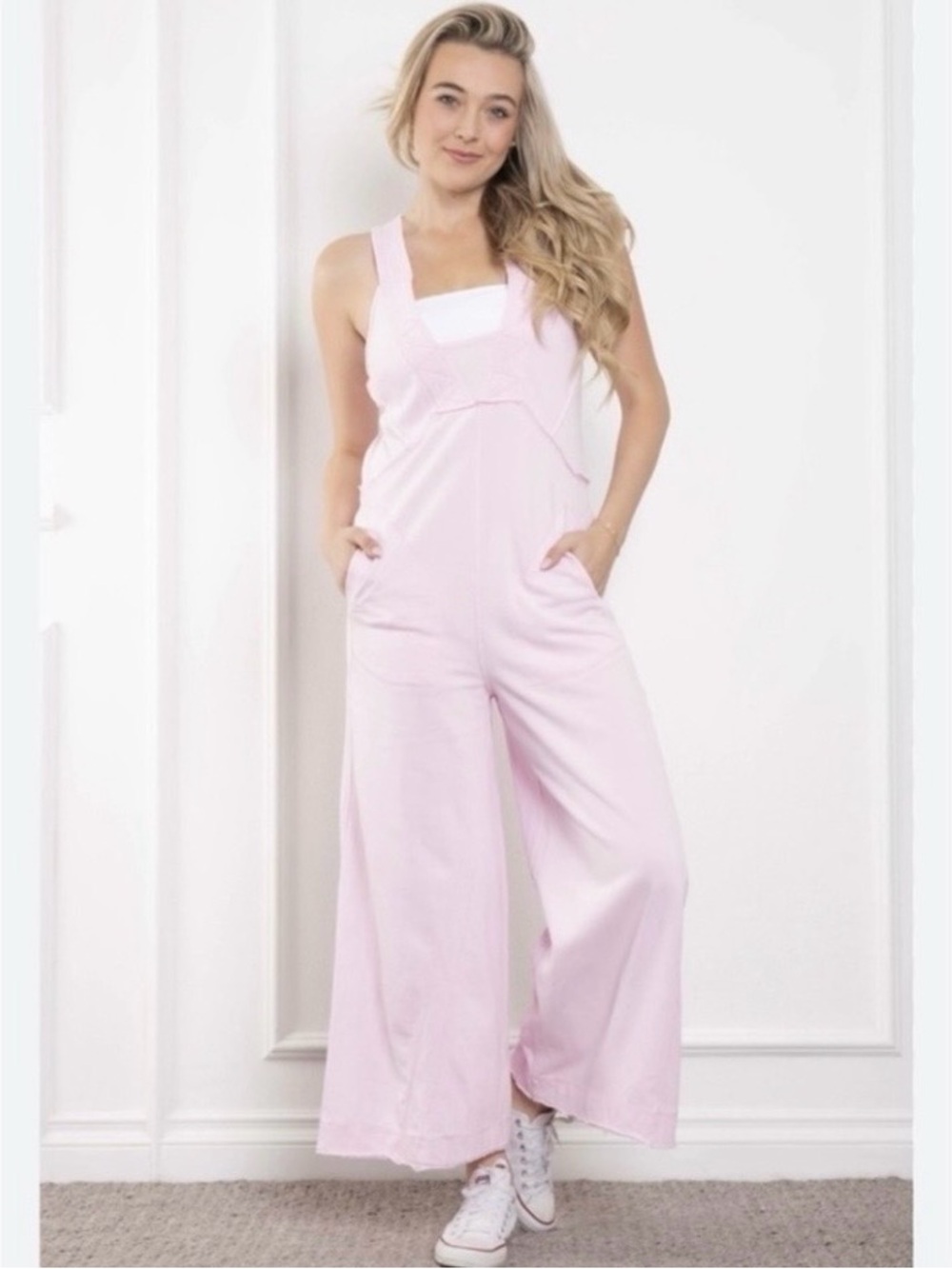 Wide-Leg Pink Romper Jumpsuit